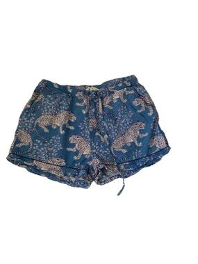 Printfresh Teal Blue Leopard Print Sleep Shorts - 100% Cotton - Size M